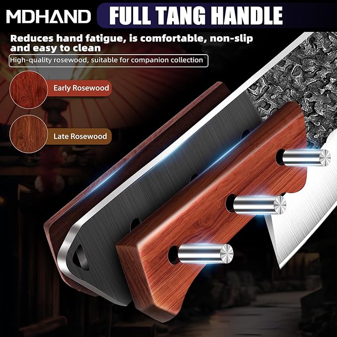 MDHAND Butcher Knife Set, 8PCS Hand Forged Serbian Chef Knife Set, Meat Cleaver Knife for Kitchen, Bone Chopper Knives & Viking Knives for Home & Outdoor Camping BBQ, Gift for Men