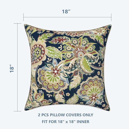 LVTXIII Outdoor Throw Pillow Covers Set of 2, Patio Waterproof Pillow Cases Fade Resistant Accent Pillow Covers for Home and Garden Furniture Decoration, 18"x18", Paisley Sapphire Blue