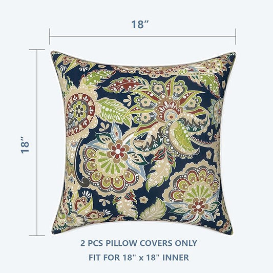 LVTXIII Outdoor Throw Pillow Covers Set of 2, Patio Waterproof Pillow Cases Fade Resistant Accent Pillow Covers for Home and Garden Furniture Decoration, 18"x18", Paisley Sapphire Blue