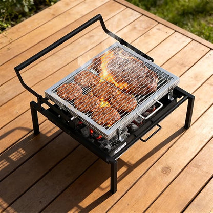 Rotating Charcoal Grill, Heavy-Duty Professional Flip Grill | 303 SQ.IN. Large Cooking Surface, Detachable Grill, for 3-8 People, for Camping, Tailgating, Patio