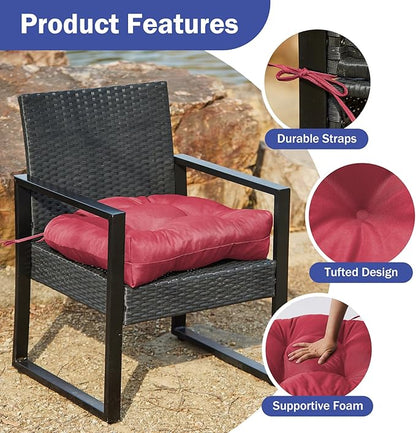 IPYNBAP Outdoor Chair Cushions Set of 2, Patio Chair Cushions with Ties, 17x17+4” Tufted Outdoor Seat Cushions, Waterproof Patio Furniture Cushions, Outdoor Dining Chair Pads, Burgundy (Pack of 2)