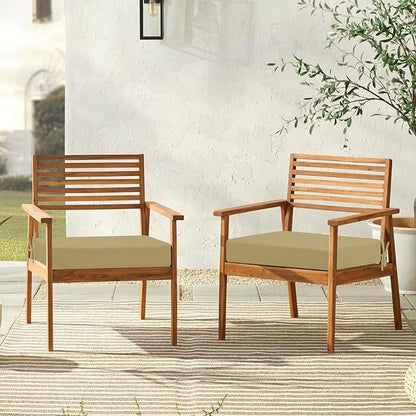 downluxe Outdoor Chair Cushions Set of 2 for Patio Furniture, Water-Resistant Square Corner Patio Chair Cushions with Ties, High Density Foam Outdoor Seat Cushion, 18.5" X 16" X 3", Khaki