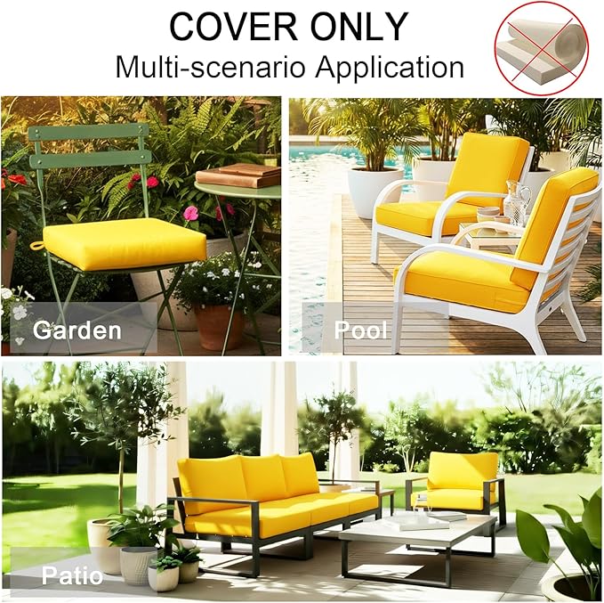 NettyPro Patio Chair Seat Cushion Covers Set 4, Waterproof Outdoor Furniture Cushion Slipcovers with Zipper and Tie, 24 x 24 x 4 Inch, Replacement Cover Only, Yellow