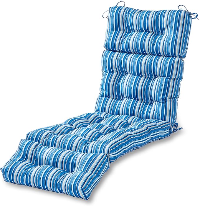 Greendale Home Fashions 72 x 22-inch Outdoor Chaise Lounge Cushion, Steel Blue Stripe