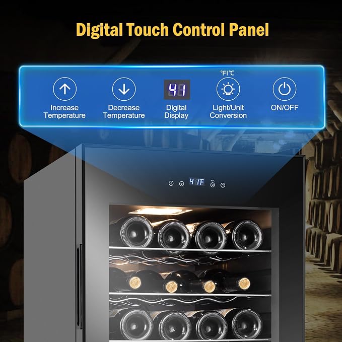 FoMup Wine Fridge 24 Bottles, Small Wine Cooler Refrigerator Freestanding with Digital Temperature Control Safety Lock, Frost Free for Red White Wine, Champagne