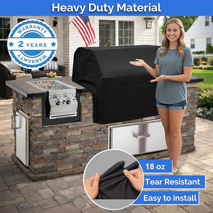 Covers & All Built-in Grill Cover for Outdoor Grill – Heavy Duty 18 oz Waterproof Built-in BBQ Grill Cover, PVC-Coated Polyester with Elastic Hem for Snug Fit (32 x 26 x 24 inches, Black)