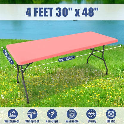 Moosfor 2 Pack Rectangle Spandex Fitted Table Cloth, 4FT Elastic Tablecloth | Washable Picnic Table Cover, Stretch Waterproof Table cloths for Party, Patio, Dining, Kitchen, 30" x 48", Coral Red