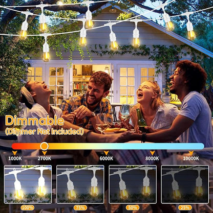 Outdoor String Lights White LED Waterproof 100FT for Patio Backyard Wedding | Linkable White Outdoor Lighting IP65 Weatherproof , 30+2 Plastic Dimmable Edison Bulbs for Outside Bistro Garden Porch Gazebo