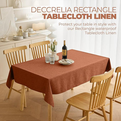 Decorelia Faux Linen Small Rectangle Tablecloth for Kitchen Dining Room,Outdoor Coffee Wrinkle-free Washable Table Cloth Covers for Wedding, Picnics,Party(Oblong,60 x 84 Inch (6-8 Seats),Burnt Orange)