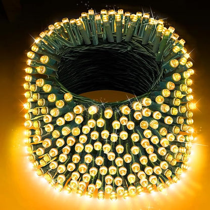 XURISEN 551FT 1400 LED Christmas Lights Outdoor Green Wire String Lights 8 Modes with Timer Memory Waterproof Fairy Lights Plug in for Xmas Tree Wedding Yard Party Holiday Decorations(Warm White)