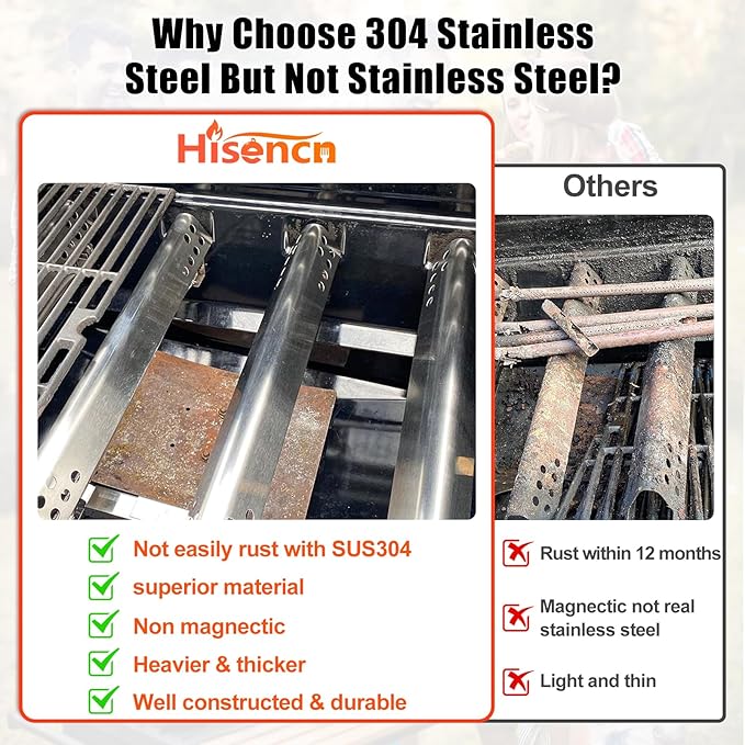 Hisencn SUS304 Stainless Steel Grill Parts Kit for Charbroil Advantage Series 4 Burner 463344015 463240015 463432215 463343015 Gas Grills 3 Burner 463436815 Grill Burners Heat Plate Replacement Parts