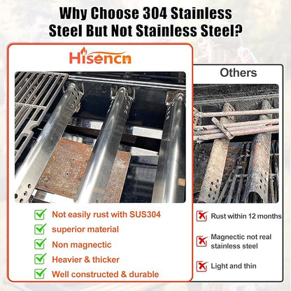 Hisencn SUS304 Stainless Steel Grill Parts Kit for Charbroil Advantage Series 4 Burner 463344015 463240015 463432215 463343015 Gas Grills 3 Burner 463436815 Grill Burners Heat Plate Replacement Parts