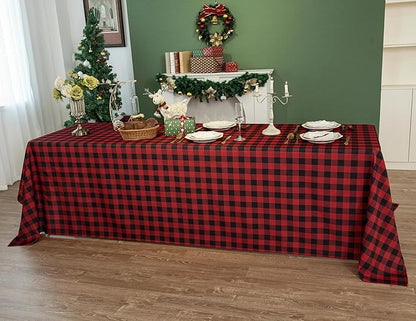 Classic Gingham Buffalo Tablecloth Fabric - Oblong 90x132 Inch Water Proof Checkered Table Cloth for Indoor Outdoor - Table Cover for Birthday, Picnics, BBQs, and Parties