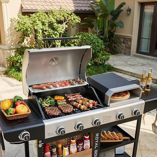 ZH3004H Premium Gas Grill and Pizza Oven Combo with Side Burner, 59,000 BTU, 768 Square Inches of Grilling Area, Automatic Ignition, Perfect for Backyard, Patio and Outdoor Parties, Black