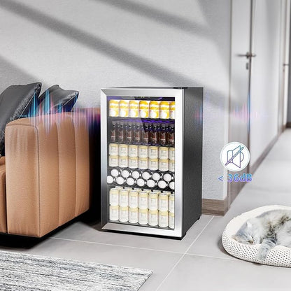 COWSAR Wine Cooler, 26 Bottle 130 Can Beverage Refrigerator, ETL Approved Mini Drink Fridge Clear Glass Door Quiet Compressor Adjust Temp 3.2 Cu.Ft Wine Fridge for Soda Beer
