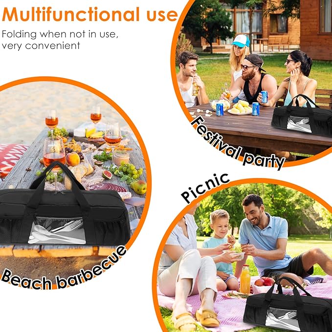 Grill Tool Storage Bag, Outdoor BBQ Utensil Storage for Barbecue Tool up to 21", Grill Utensil Storage with Zippered Pocket and Mesh Pockets, BBQ Accessories Case Container for Camping（Only Bag）