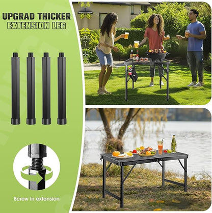 Ciavca Upgraded Folding Grill Table - Metal Portable Camping Table, 2 Height Adjustable Max 22", Lightweight Foldable for Outside BBQ 24"x15.8"