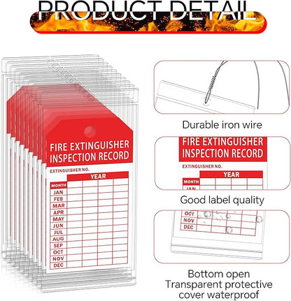 50 Fire Extinguisher Inspection Tag Plastic Cover 3.4 x 7.3 Inch Service Record Tags Fire Extinguisher Tamper Seal with Fire Tags and Iron Wire Resealable Waterproof for Indoor and Outdoor (50)
