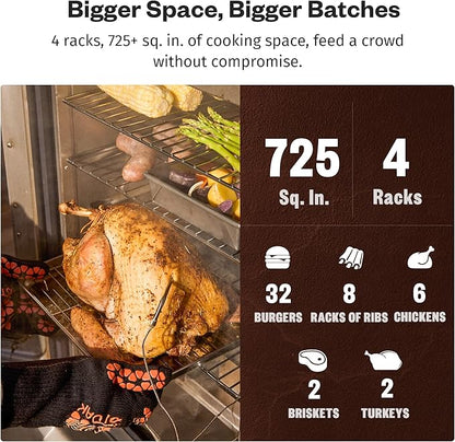 EAST OAK 30" Electric Smoker for Outdoors | Built-in Meat Probe Up to 6× Longer Smokes on a Single Load | Side Chip Loader for Smoking | Bigger Batches with 725 sq in Cooking Area, Mist Silver