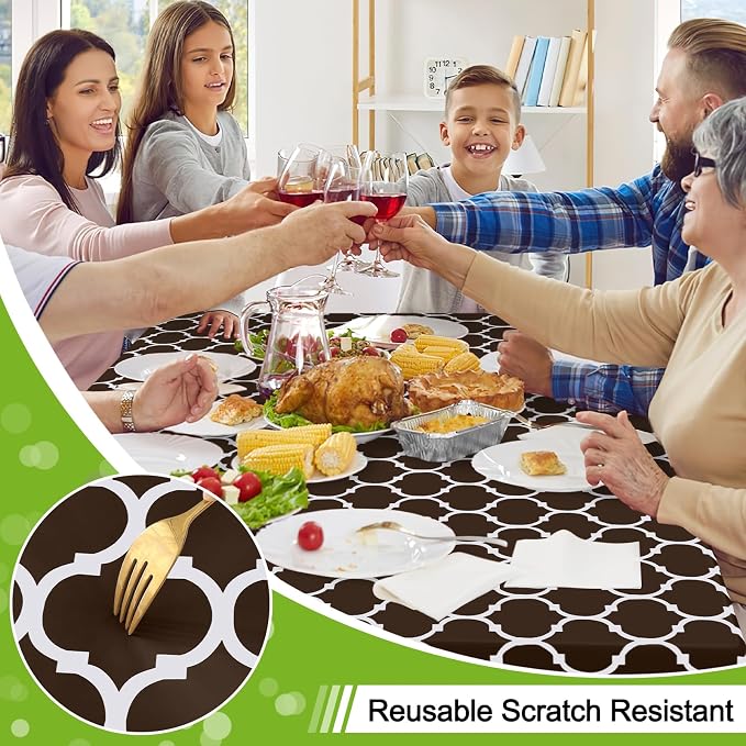 Smiry Rectangle Table Cloth Cover, Waterproof Vinyl Tablecloth with Flannel Backing for Rectangle Tables, Wipeable Spillproof Plastic Tablecloths for Dining, Camping and Indoor (60"x102", Coffee)