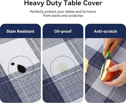 Romanstile Rectangle Vinyl Tablecloth, 100% Waterproof Oil-Proof Checkered Plastic Table Cloth, Heavy Duty Wipeable Table Covers for Dining, Camping, Picnic, Outdoor - 60 x 102 Inch, Blue Checkered