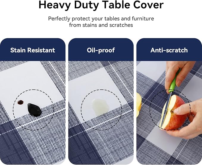 Romanstile Rectangle Vinyl Tablecloth, 100% Waterproof Oil-Proof Checkered Plastic Table Cloth, Heavy Duty Wipeable Table Covers for Dining, Camping, Picnic, Outdoor - 54 x 120 Inch, Blue Checkered