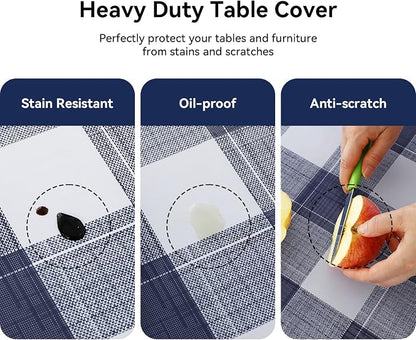 Romanstile Rectangle Vinyl Tablecloth, 100% Waterproof Oil-Proof Checkered Plastic Table Cloth, Heavy Duty Wipeable Table Covers for Dining, Camping, Picnic, Outdoor - 54 x 120 Inch, Blue Checkered