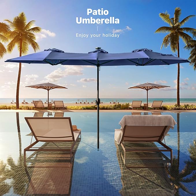 FREE SOLDIER 13ft Patio Umbrella with 36 LED Solar Lights Double Sided Outdoor Umbrella for Patio Table Umbrella with Solar lights for Garden Yard Pool (Navy)
