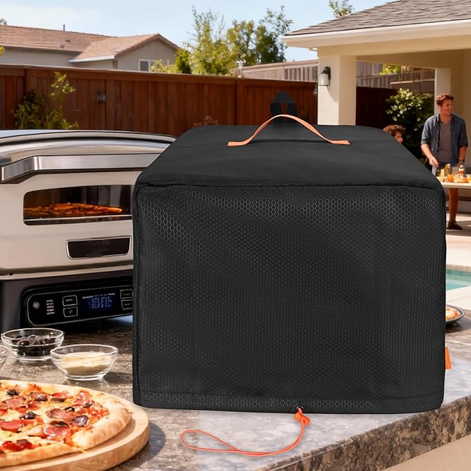CROTIRAD Waterproof Dust Cover for Ninja Pizza Oven MO201 Series, Accessories for Ninja Woodfire Outdoor Pizza Oven with Drawstrings, UV-Resistant, Elastic Band, Hang Strap, Black