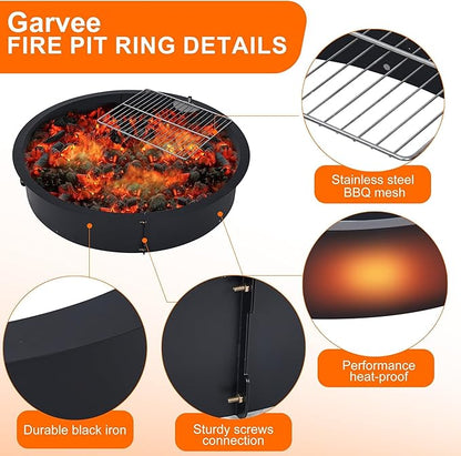 4 Piece Assembled Around Fire Pit, 36-40 Inch Diameter Firepits, Heavy Steel Firepit for Outdoor Park, Backyard