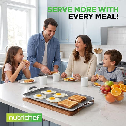 NutriChef Double Burner Griddle | Flat Top Griddle for Stove Top | Nonstick marble-coated griddle pan with extra-large easy to clean cooking surface, perfect for pancakes and tortillas