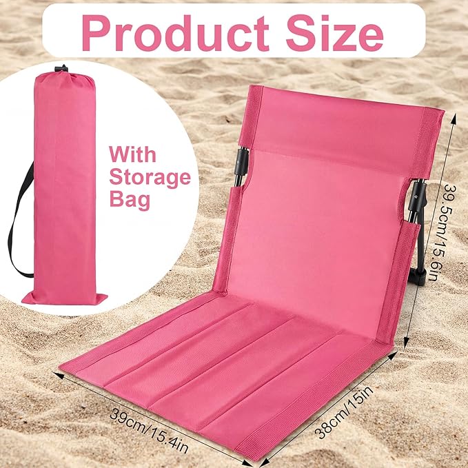 Karenhi 2 Pcs Foldable Poolside Beach Chairs for Edge of Pool Portable Beach Chairs Folding Pool Seats with Back Support Carry Bag for Adults Traveling Camping Picnic Lawn (Rose Pink)