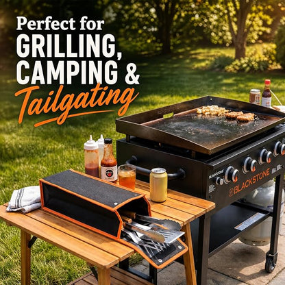 2 Pcs Grill Utensil Storage Bag BBQ Tool Holder Pouch,Orange | Oxford Cloth Foldable Design, Camping Hiking Organizer, Snap Closure Secure, Stands Upright or Flat, Portable Outdoor Pouch