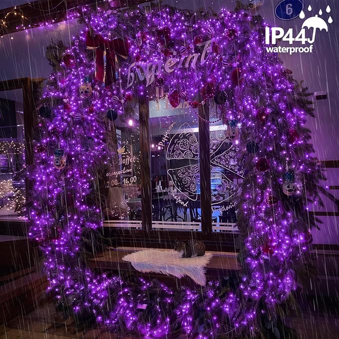 YEGUO 66ft 200 LED String Lights Outdoor Waterproof, Purple Christmas Lights Indoor, Twinkle Christmas Tree Lights Plug in with Timer Memory 8 Modes
