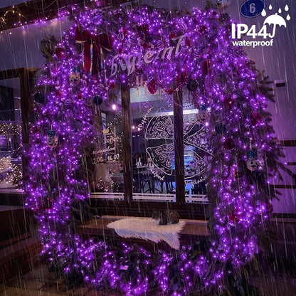 YEGUO 165ft 500 LED String Lights Outdoor Waterproof, Purple Christmas Lights Plug in, Twinkle Christmas Tree Lights Indoor with Timer Memory 8 Modes