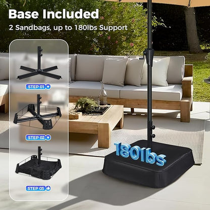 SUPERJARE 15FT Outdoor Patio Umbrella with Base Included, Double Sided Pool Umbrellas with Fade Resistant Canopy, Extra-Large Table Umbrella for Deck, Market, Backyard, Beige