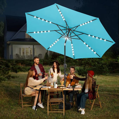 FLAME&SHADE Solar Patio Umbrella with a Centre Light, 11 FT Aqua Blue | 40 LED Lights, UV Protection, Waterproof, Porch Deck Outdoor Umbrella for Pool, Backyard, Garden, Provides Evening Lighting