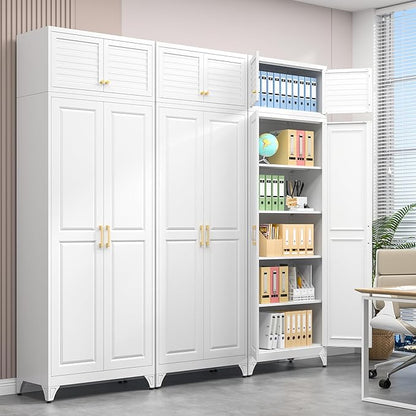 Polup 90" Tall Metal Storage Cabinet with Doors and Shelves, Heavy Duty Steel Kitchen Pantry Cabinet, Freestanding White Storage Cabinet for Garage, Laundry Room, Office, Dining Living Room