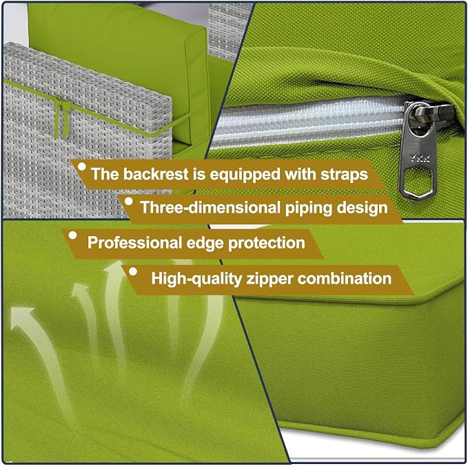 14 Piece Outdoor Patio Cushion Cover Replacement, Waterproof Patio Cushion Covers, Outdoor Furniture Cushion Covers Set for 6 Seat Wicker Rattan Sofa (Grass Green)