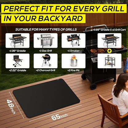 FLASLD Under BBQ Mat, 48x65 inches Extra-Large Under Grill Mats for Outdoor Grill, Double-Sided Fireproof Protective Mat, Oilproof Waterproof BBQ Fire Pit Fireplace Mat