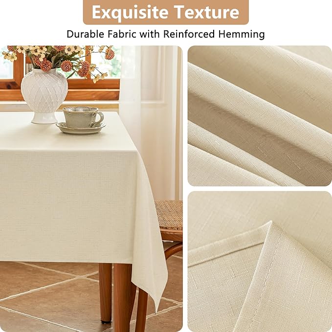 Seenus Wipeable Table Cloth for 6 Foot Rectangle Tables, Textured Beige Fabric Rectangular Tablecloth for 8-10 Seats Dining Banquet Party, 60 x 102 Inch