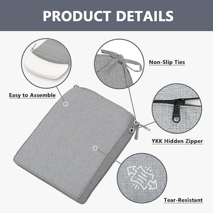 Goodgoods 19.5 x 20 Outdoor Chair Cushions Set of 4, Fade-Resistant & Water-Resistant Patio Seat Cushion Pads with Ties, 30D High-Resilience Foam for Dining Room Kitchen Chairs, Stone Gray