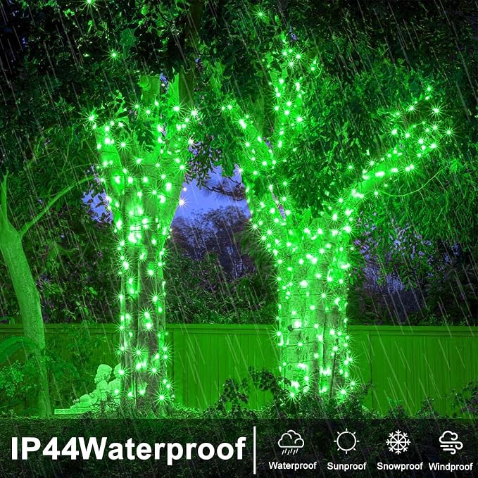 262FT 800 LED Outdoor String Lights, Green Christmas Lights Indoor | Plug in Waterproof 8 Modes Clear Wire String Twinkle Lights for Bedroom Outside Patio Yard Xmas Party Halloween Decorations