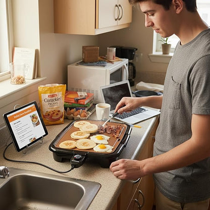 OVENTE Electric Griddle with 16 x 10 Inch Flat Non-Stick Cooking Surface, Removable and Adjustable Temperature Control, Indoor Grill for Instant Breakfast, Pancakes, Eggs or Burgers, Copper GD1610CO