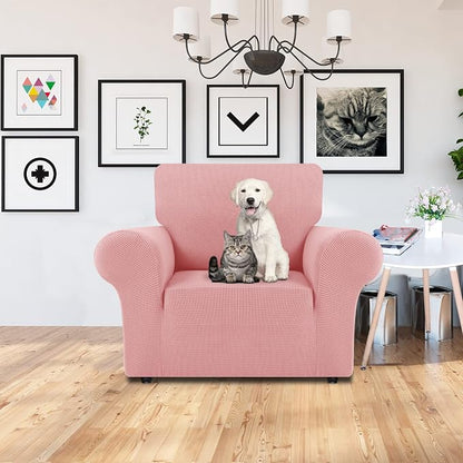 LURKA Stretch Chair Cover for Sofa, 1 Piece Armchair Slipcover, Pink | Soft Stretch Jacquard, Fits 31"-55" Armchairs, Elastic Bottom for Secure Fit, Machine Washable, Pet & Kid Friendly