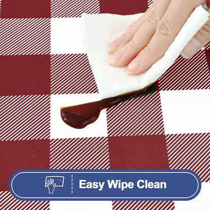 Smiry Picnic Table Cloth 2 Pack, Waterproof Elastic Fitted Tablecloths for 6FT Rectangle Tables, Washable Polyester Buffalo Plaid Tablecloth for Camping & Outdoor (Burgundy & White, 30" x 72")