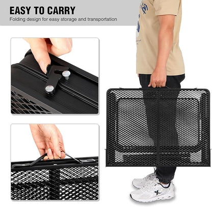 Folding Grill Table with Extension Space, Adjustable Height Portable Large Stand Camp Table for Outdoor Indoor Camping Picnic BBQ, Black with Side Panels
