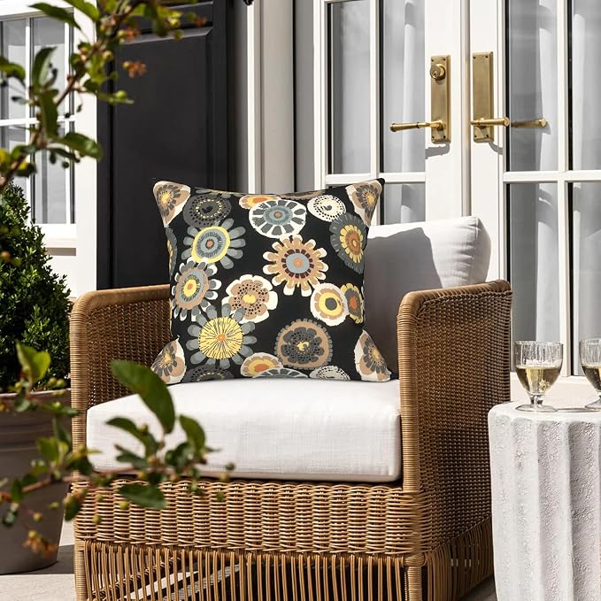 LVTXIII 2 Pack Outdoor Pillow Covers ONLY 18x18 Inch, Water-Repellent Square Decorative Cushion Covers for Patio Furniture, Garden, Sofa, Black Yellow Crosby