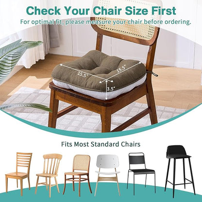 BETU Chair Cushions for Dining Chairs Set of 2,3.5" Thick Kitchen Table Chair Pads with Ties,Non Slip Backing and Covers, Seat Cushion for Dining Room,Bar,Patio Chairs,15.5"X15.5"X3.5",Brown