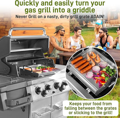 Upgraded Griddle for Gas Grill, Flat Top Griddle with Non-Stick, Heat Evenly Stainless Steel Griddle, Heat Resistant, No warps, Perfect for Gas/Charcoal Grill, Camping, Tailgating Parties - 16"X12"